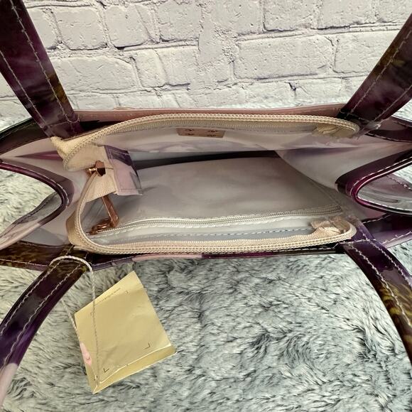 Ted Baker London PVC Tote Bag Pink Purple Floral Top Handles New - Picture 6 of 6